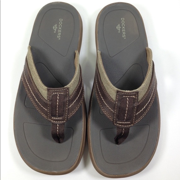 Dockers Redding Dark Brown Leather Flip Flops - Picture 1 of 6